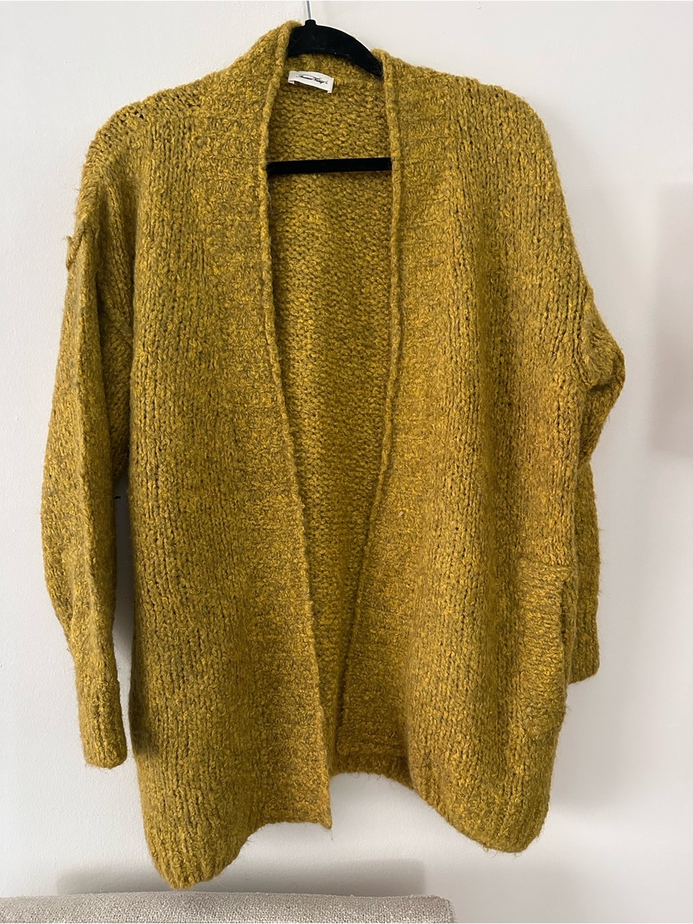 American Vintage Open Front Chunky Knit Cardigan mustard yellow sz m/l